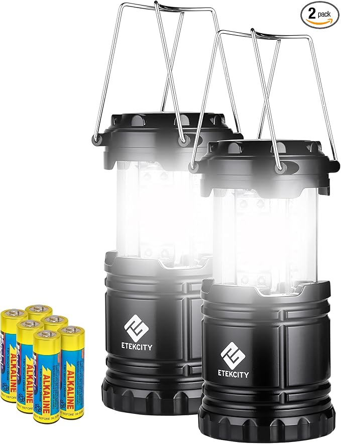 Etekcity LED Camping Lanterns, Battery Operated, 2 Pack | Power Outages, Hurricane Preparedness, Camping, Emergency Kit, Water Resistant, Collapsible Design, Batteries Included