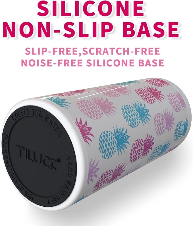 TILUCK Skinny Can Cooler, Stainless Steel Insulated Slim Cans, 12 oz | Beer & Hard Seltzer, Doucle-Walled Stainless Steel Insulated Slim Cans, Slim 12 oz(Pineapple)