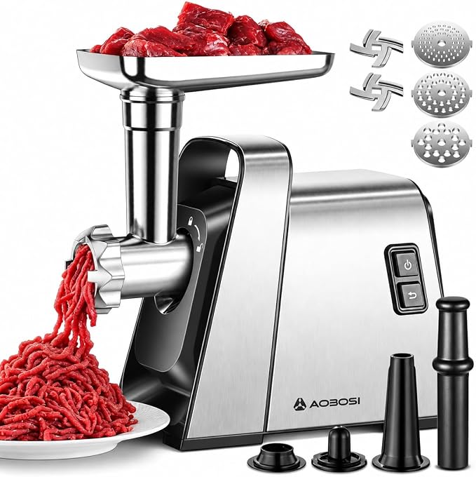 AAOBOSI Meat Grinder Electric, [3000W Max] Meat Grinder Heavy Duty with Auto-Reverse, Innovative Non-Clogging, Built-in Storage, Grinding, Sausage & Kibbe Making for Home Kitchen Use