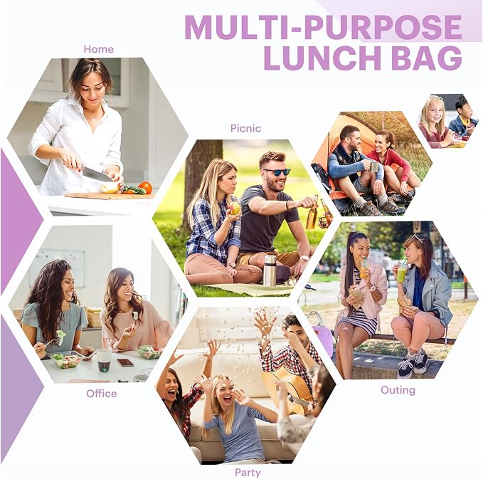 Lunch Bag for Women & Men Adult Insulated Lunch Box, Small Leakproof Cooler Food Lunch Containers Reusable High Capacity Lunch Tote Bags for Work, Travel, Outdoor - Deep purple
