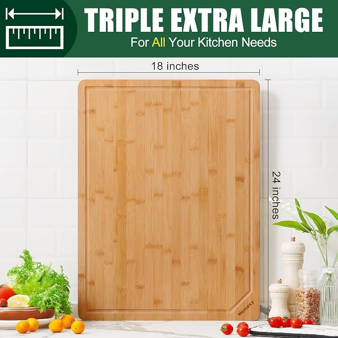 Homaxy 3XL Organic Bamboo Cutting Boards for Kitchen, 24"x18" | Wooden Cutting Board with Juice Groove and Handles, Charcuterie Butcher Block Serving & Chopping Board, Pre Oiled