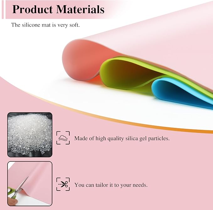 Silicone Mats Large Size, 2Pcs 27.5"x 19.5" Pink Silicone Craft Mat, Silicone Mats for Heat Resistant, Kitchen Counter, Paiting, Jewelry