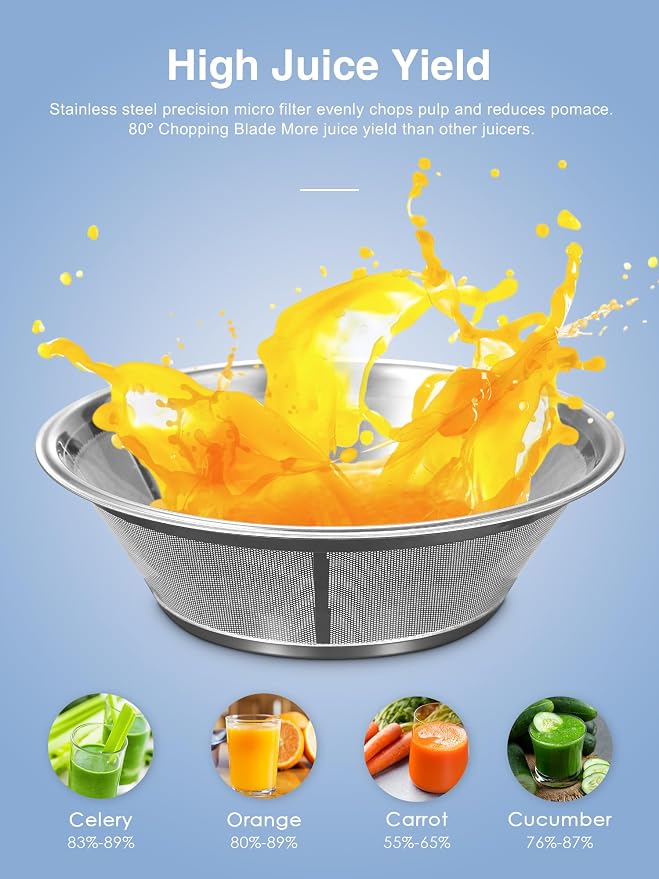 QCen Juicer Machine 500W Centrifugal Juicer with Extra Wide Feed Chute | For Fruits And Vegetables, Stainless Steel, BPA-Free Parts, Easy To Clean, Metallic Black, Countertop Juicer