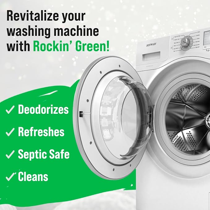 Rockin' Green Deep Cleaning and Deodorizing Tablets for Dishwashers, Washing Machines, and Garbage Disposals, Removes Odor and Residue (Washing Machine Cleaning Tablets, 8 Pack)