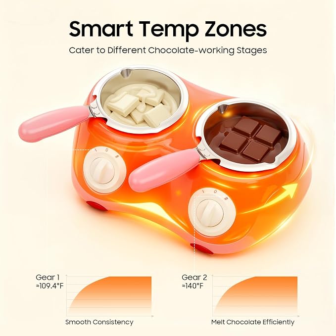 Chocolate Melting Pot Electric Fondue Pot Set, Double Melting Pot for Chocolate Cheese Butter, Mini Candy Maker Warmer for Home Parties Kids Dessert DIY