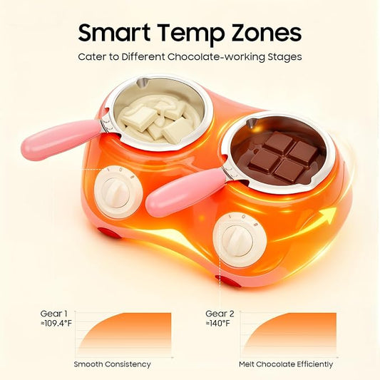 Chocolate Melting Pot Electric Fondue Pot Set, Double Melting Pot for Chocolate Cheese Butter, Mini Candy Maker Warmer for Home Parties Kids Dessert DIY