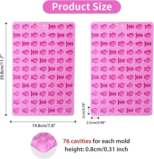 2 PCS Gummy Fish Candy Molds Silicone, Cat Dog Treat Molds,152 Cavity Fish Mini Silicone Mold for Chocolate, Fondant, Candy, Biscuits, Cookie, Jelly and Cat Dog Training Commands Concept