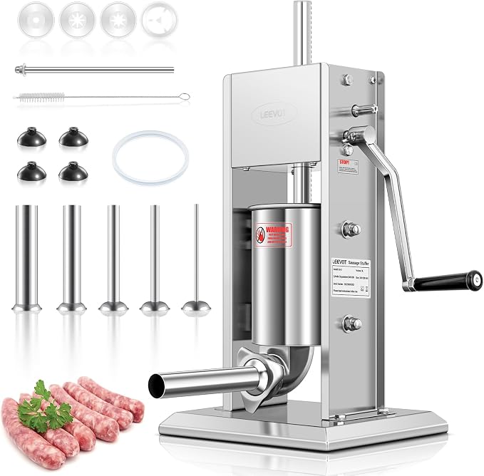 7LBS/3L Manual Sausage Stuffer, Professional Stainless Steel Sausages Maker & Filler Kit with 2 Speed, 5 Stuffing Tubes, Vertical Meat Stuffers for Home Kitchen, Commercial Use