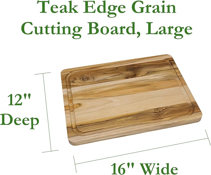 Lipper International Teak Wood Edge Grain Kitchen Cutting and Serving Board, Large, 16" x 12" x 3/4"
