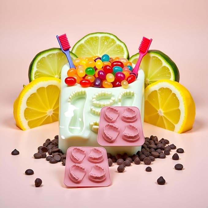 2Pcs 4 Hole Denture Teeth Shaped Ice Cube Mold Silicone Ice Tray DIY Ice Cream Funny Gag Gift For Dentist Seniors Ice Tray Molds