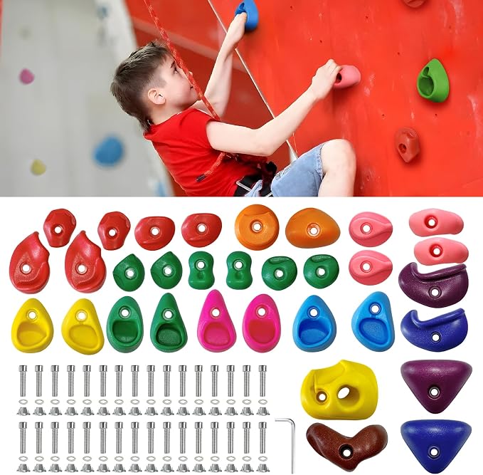 32 PCS Rock Climbing Wall for Kids,Rock Wall Climbing Holds,Adults Climbing Wall Grip Kits Holds Up to 230 lbs for Outdoor Indoor Home Playground Climbing Wall Holds
