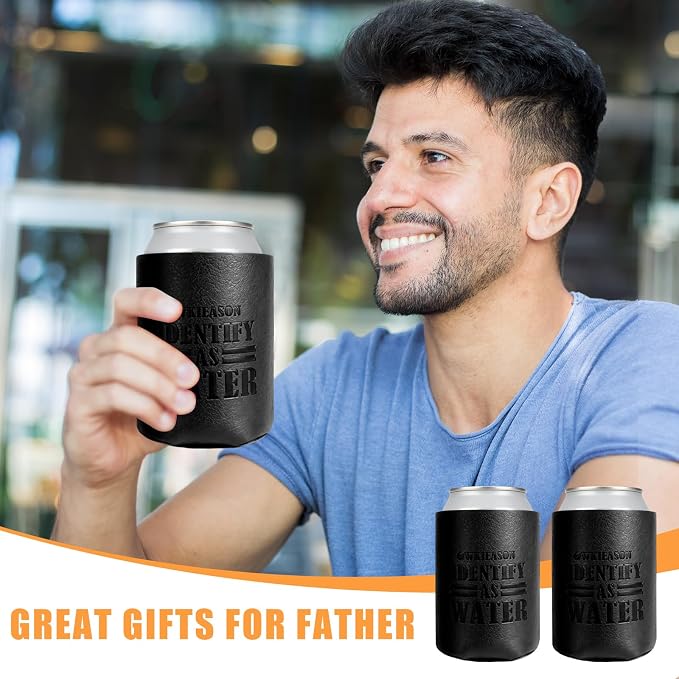 WKieason Valentines Day Gifts 2pc for Him Dad Leather Can Cooler for Dad Fathers Day Can Coolie Sleeves for Men Women Her Girlfriend Boyfriend Husband Wife Anniversary Birthday Funny Can Cooler