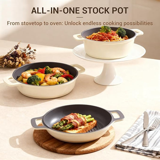 Ammeloo 8-Piece Non Stick Stock Pot with Lid, Ceramic Cooking Pot Set, 4.5 Qt All-in-One Non Toxic Soup Pot for All Stoves, Easy to Clean & Dishwasher Safe, Oven Safe, Induction Ready, PFOA PFAS Free