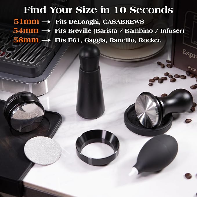 7 PCS Espresso Accessories Kit: 53.3mm Espresso Tamper, Coffee Distributor, Puck Screen, Dosing Funnel and WDT Tool, Espresso Tools Set Fits Breville 54mm Espresso Machines and Portafilters