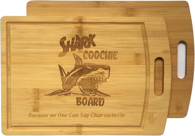 Shark Coochie Charcuterie Boards/Bamboo Cutting Board/With Juice Grooves/Laser Engraved Pattern/Charcuterie Board (13x9 in)