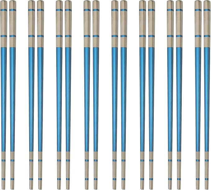 uxcell 8 Pairs Stainless Steel Chopsticks, 21cm / 8.27 Inch Metal Chop Sticks Square Lightweight Chopsticks Tableware Accessories Bulk for Home Kitchen Hot Pot Cooking, Blue