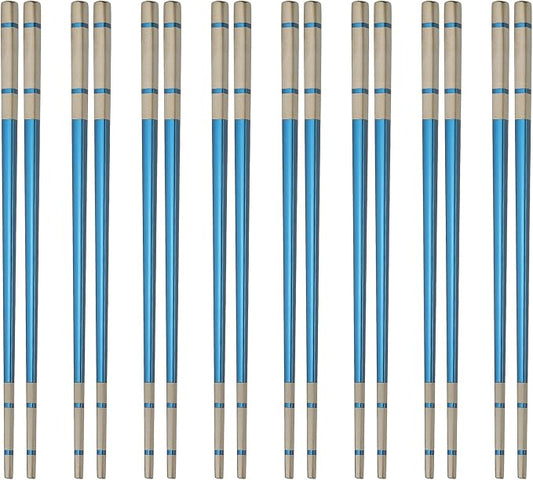 uxcell 8 Pairs Stainless Steel Chopsticks, 21cm / 8.27 Inch Metal Chop Sticks Square Lightweight Chopsticks Tableware Accessories Bulk for Home Kitchen Hot Pot Cooking, Blue