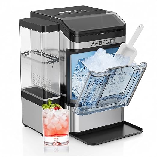 Large Capacity Countertop Ice Maker - 38 lbs/24H Output Chewable Nugget Ice, One-Touch Self-Cleaning, 3L+1.5L Dual Water Tanks, Portable Ice Machine for Home, Bar, Office, RV