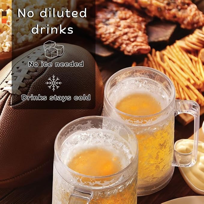 luxail Beer Mugs For Freezer, Double Wall Insulated Plastic Beer Glasses – Freezer Mugs, 16 oz – Perfect Frozen Beer Mugs for Home Bar Accessories, Gifts for Men