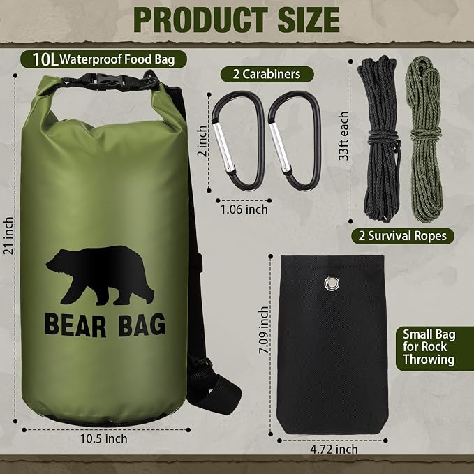 Foilswirl 1 Set Bear Food Bag for Camping Ultralight Food Hanging System Includes Waterproof Bear Bag, Nylon Ropes, Hooks for Camping Backpacking