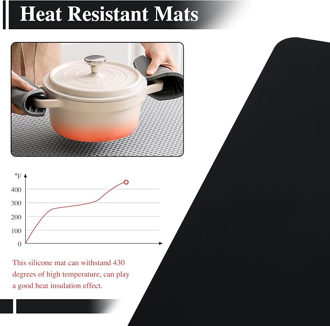 2Pcs Black Silicone Placemats, 15.7"x 11.8" - Kitchen Counter & Baking Silicone Mats