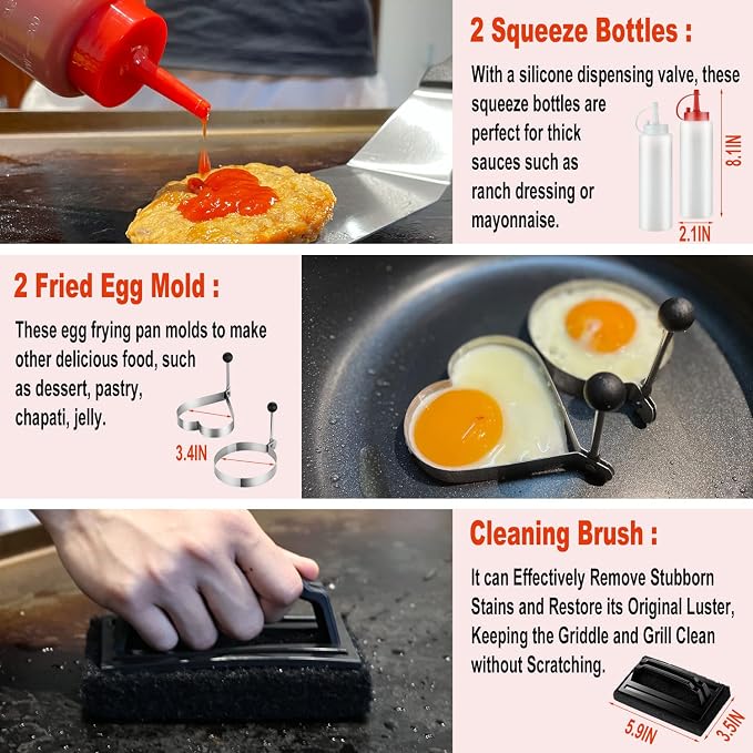 N NOBLE FAMILY 38PCS Flat Top Grill Accessories Set - Must Have for Your Outdoor with Professional Griddle Spatula, Cleaning Kit, Grill Basting Cover - Ideal Griddle Gift for Men Women