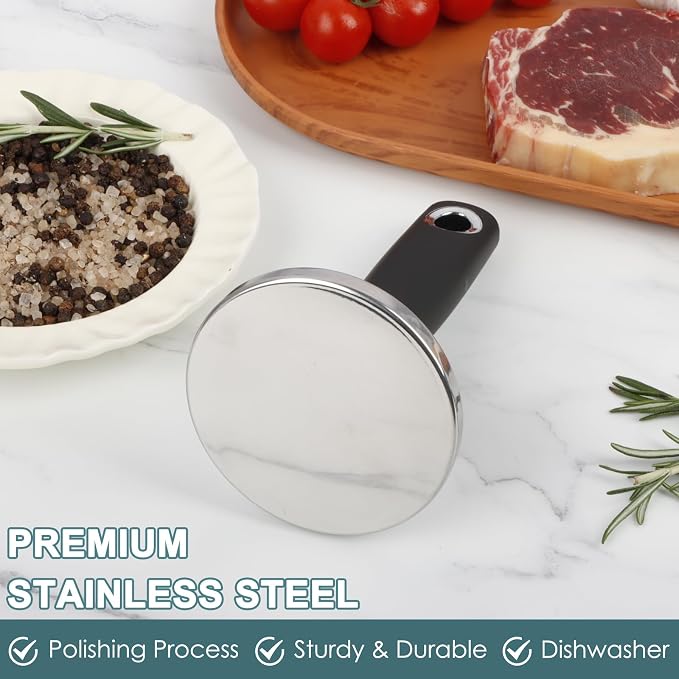 Meat Pounder Tenderizer, Stainless Steel Kitchen Meat Tenderizer Hammer, Round Chicken Flattener Tool with Comfortable-Grip Rubber Handle for Flattening Cutlets and Tenderizing Meat