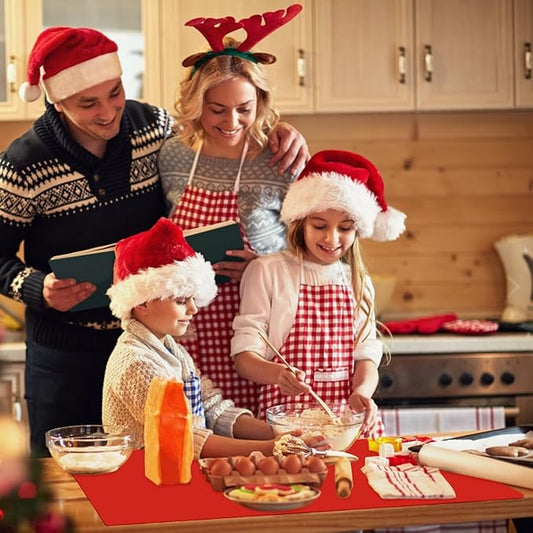 Extra Large Silicone Mats for Kitchen Counter, Food Grade Silicone Placemats for Kids, Nonstick Silicone Mat for Baking Crafts, Heat Resistant Pastry Mats for Rolling Dough Nonslip, 28''x15.7'' Red