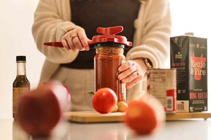 Kuhn Rikon 5-in-1 Multi-Purpose Strain-Free Opener for Jars, Bottles and Ring-Pull Cans, 5 x 10 x 2.25 inches, Red