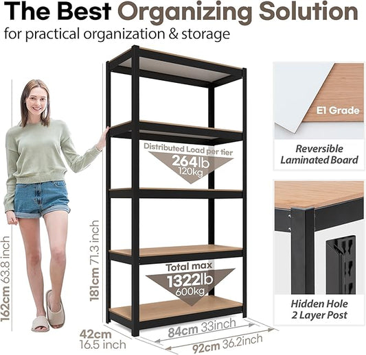 HOMEDANT House Black 5-Tier Laminated Metal Shelving Unit Adjustable Storage Utility Rack Heavy Duty Shelves Organization Shelf Kitchen Garage Pantry Closet 2Pack
