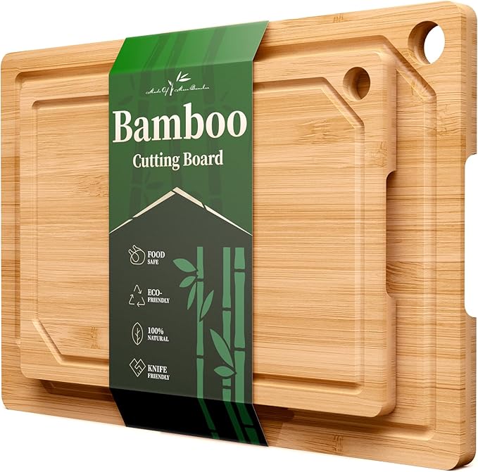 Kitsure Bamboo Cutting Board for Kitchen, Set of 2, Natural | Multi-Sizes Wooden Cutting Boards for Chopping & Serving, Convenient Kitchen Essentials, Deep Juice Grooves