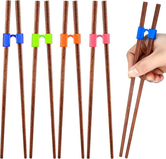 5 Pairs Reusable Chopsticks Helpers Training Chopstick for Beginner Replaceable Practice Chopsticks Non-slip Training Chopstick for Adults Learner(Wood,Khaki)