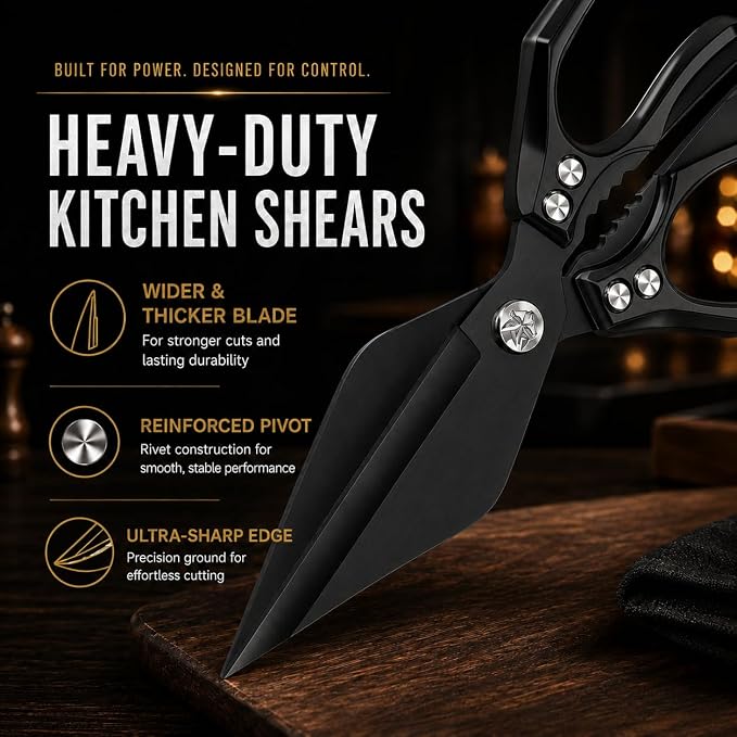 Multifunctional Heavy-Duty Kitchen Shears,Kitchen Shears for Cutting Chicken,Kitchen Scissors for Food,Japanese High-Carbon Steel Culinary Shears,for Chicken,Bone Cutting,Chris tmas Gifts (Pure Black)