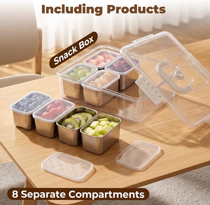 Homelove Snackle Box Container, Snack Container Divided Serving Tray with 8-Compartment Snack Platter, Lid and Handle, Food Organizer for Outdoor Travel Party Beach Picnic