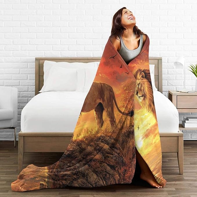 Lion Blanket Soft Cozy Lion Fleece Throw Blanket Warm Lightweight Animal Flannel Plush Bedding Stuff Decor Blankets Gifts for Lover Girls Boys Kids Women Adults Bed Travel 40"x50"