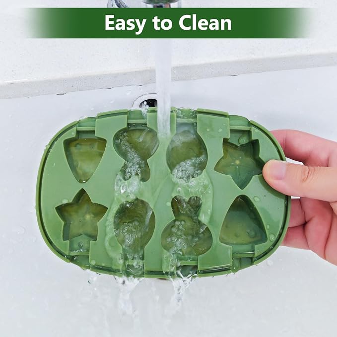 2 Pack Silicone Popsicle Mold, Fun Shaped Dinosaur Popsicle Silicone Molds with 16 Sticks, Reusable Small Mini Ice Popsicle Molds Set, Easy to Clean and Dishwasher Safe (Green)