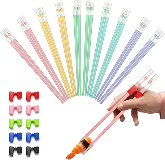 10 Pairs Reusable Training Chopsticks for Beginner, 9.45 Inch Fiberglass Chop sticks Helper, Japanese Chopsticks Dishwasher Safe, Non-Slip, Easy to Use