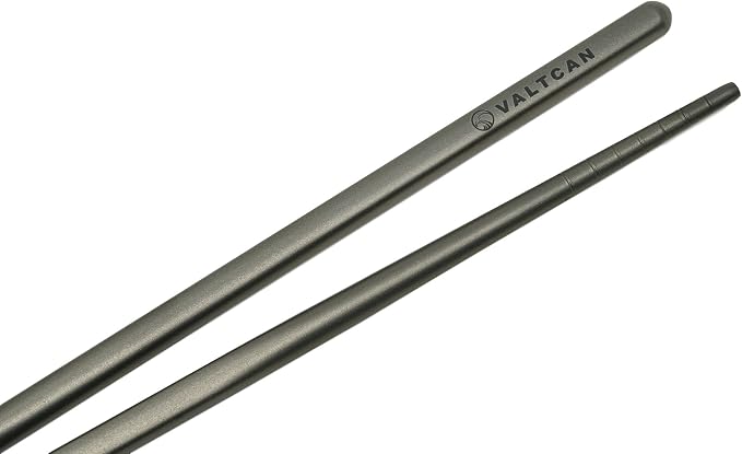 Valtcan Titanium Chopsticks 9 inch 27g Ultralight - Grooved Tips, Zero Metallic Taste, Squared Anti-Roll Ends, Reusable Sushi Noodle Ramen Chopstick, Dishwasher Safe, Carry Bag, Camping Lunch
