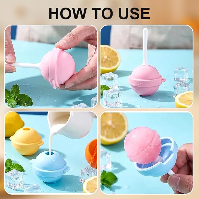 Silicone Lollipop Ice Cream Maker, Reusable Homemade Popsicle Molds, DIY Ice Pop Maker for Kids, Food Grade Silicone Molds with Sticks, 4 Colors for Distinguishing Different Popsicle Flavors