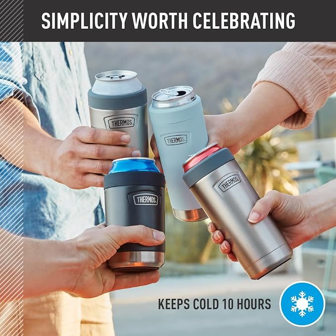 THERMOS ICON SERIES, Slim Beverage Can Insulator - 12 Ounce, Glacier - Vacuum Insulated Stainless Steel