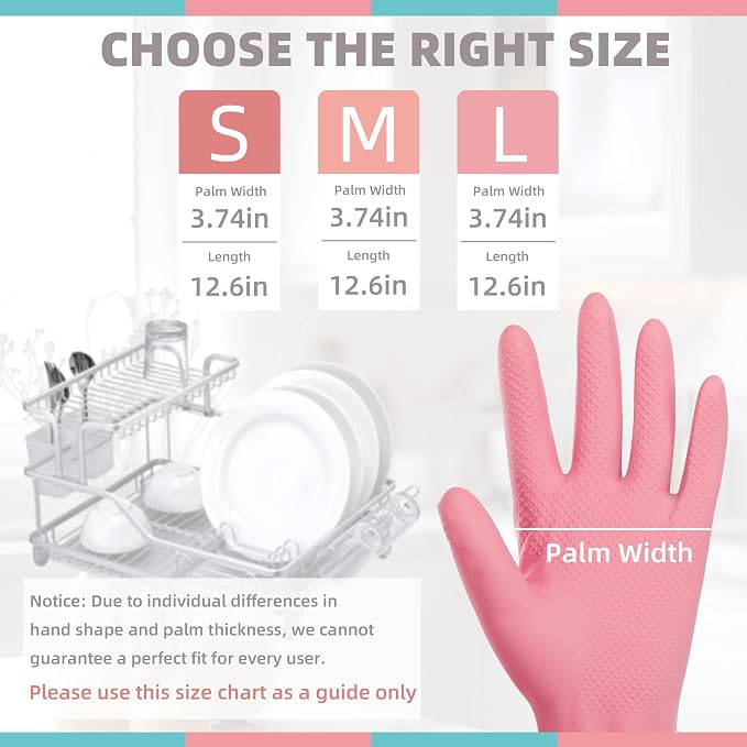 Xgunion Rubber Cleaning Gloves for Dishwashing-5 Pairs Colorful Reusable Household Cleaning Glove for Washing Dishes and Kitchen Cleaning Non-Slip Grip Dish Gloves for Women Men (Small)