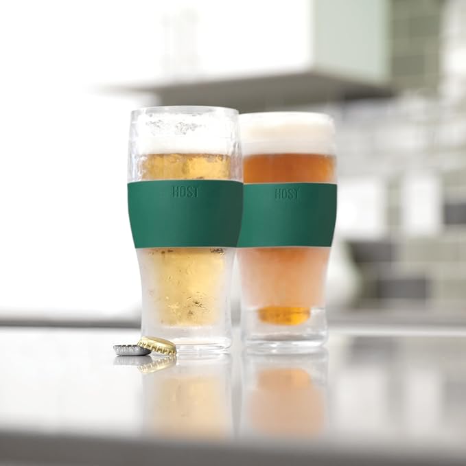 Host Freeze, Frozen Mugs, Freezable Pint Set, Beer Keep Your Drinks Cold, Double Walled Insulated Glasses, Tumbler for Iced Coffee, 16oz, Set of 2, Green
