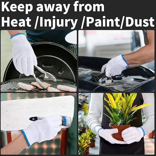 White Gloves Men Women, 12 Pairs Cooking Gloves for BBQ, Cooking, Grilling, Oven, Heat Resistant, Mechanics, Welding, Gardening Field Dressing Safty Work Gloves Bulk, Medium