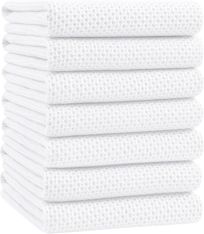 Homaxy 100% Cotton Oversized Waffle Weave Kitchen Towels, 7-Pack, White | 20 x 28 Inches, Ultra Soft Absorbent Dish Towels, Quick Drying Large Cleaning Towels