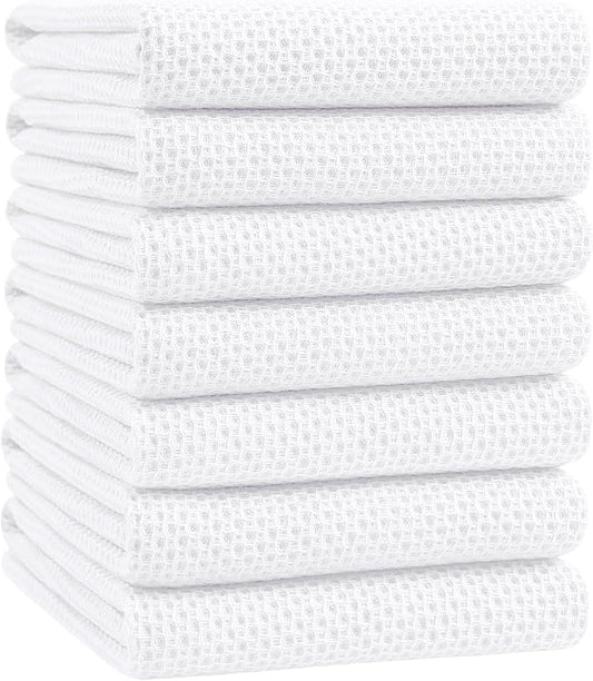 Homaxy 100% Cotton Oversized Waffle Weave Kitchen Towels, 7-Pack, White | 20 x 28 Inches, Ultra Soft Absorbent Dish Towels, Quick Drying Large Cleaning Towels