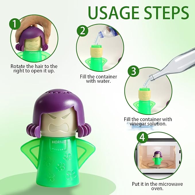 HORNO Angry Mama Microwave Oven Steam Cleaner (Green) | Angry Mama Microwave Oven Steam Cleaner and Disinfects With Vinegar and Water for Kitchens，Cut Cleaning Time by Half