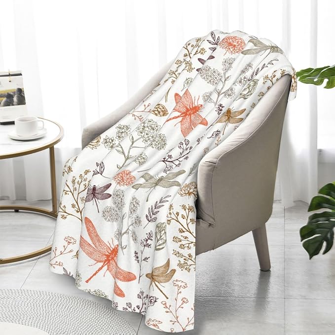 Dragonfly Blanket for Women 50x60 Inches - Ultra Soft Plush Flannel Throw Blanket - Elegant Dragonfly Gifts for Her - Cozy Lightweight Blanket for Bed, Couch, Office & Travel - All Season Comfort