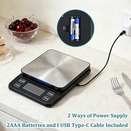 Waterproof Food Scale, 22lb Digital Kitchen Scale with Batteries, 304 Stainless Steel Precision Gram Scale for Baking, Cooking, Meal Prep, Tare Function