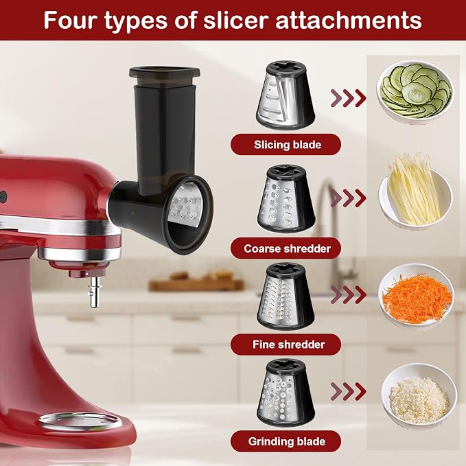 Meat Grinder & Slicer Shredder Attachments for KitchenAid Stand Mixer, Meat Grinder with 2 Size Sausage Stuffer Tubesand and 4 Types Slicer Shredder Combination Set for Mincing Meat/Chopping Food