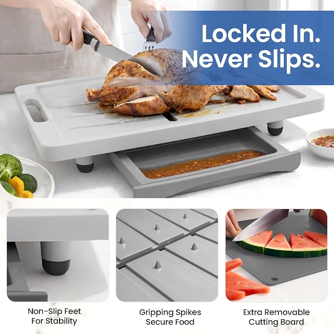 Karving King XL Cutting Board - Juice Groove, Drip Tray & Removable Board